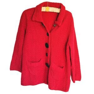 VTG Willow Womens Chunky Textured Button Cardigan Large Red Retro Twee Indie